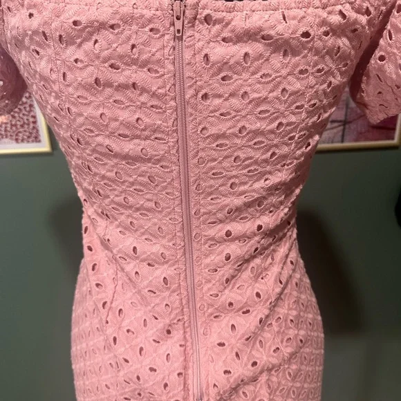 SOLD Pink Ruched Bodycon Mini Dress with Sweetheart Neckline - Picture 4 of 5